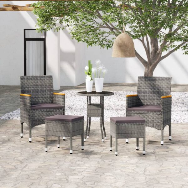 5 Piece Garden Lounge Set Poly Rattan Grey