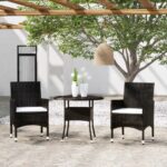 Elegant Outdoor Garden Dining Set Poly Rattan Black with Glass Tabletop