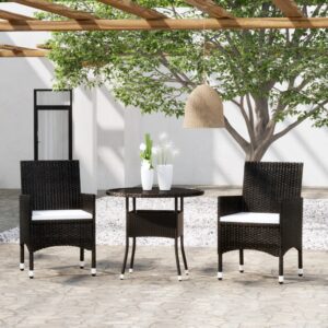 Elegant Outdoor Garden Dining Set Poly Rattan Black with Glass Tabletop