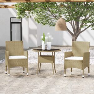 Elegant Beige Poly Rattan Outdoor Garden Patio Dining Set with Glass Table