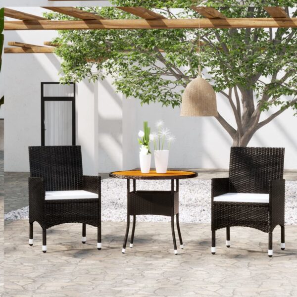 Elegant Outdoor Garden Patio Dining Set Poly Rattan Black with Acacia Table