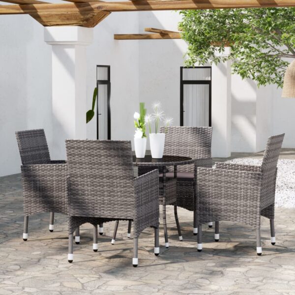 5 Piece Garden Dining Set Poly Rattan Grey