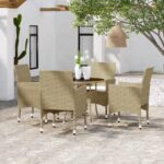 5 Piece Garden Dining Set Poly Rattan Beige