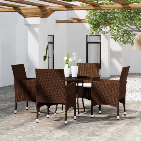 5 Piece Garden Dining Set Poly Rattan Brown