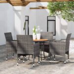 5 Piece Garden Dining Set Poly Rattan Grey