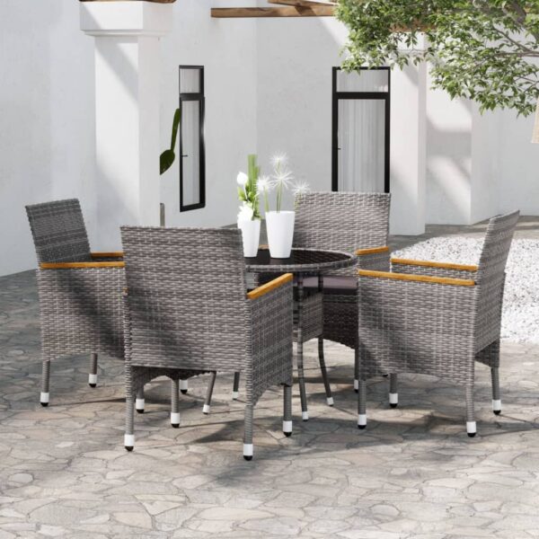 5 Piece Garden Dining Set Poly Rattan Grey