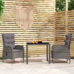 3 Piece Garden Dining Set Poly Rattan Grey