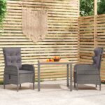 3 Piece Garden Dining Set Poly Rattan Grey