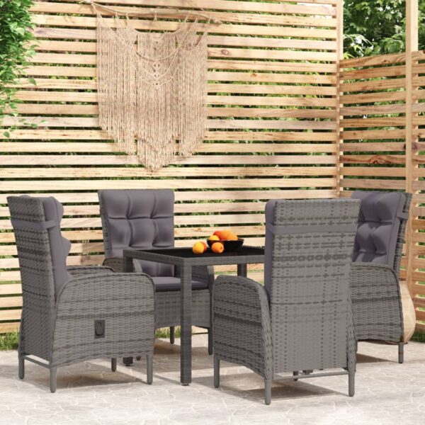 5 Piece Garden Dining Set Poly Rattan Grey