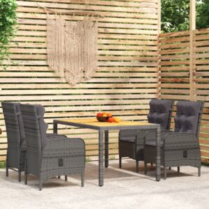 5 Piece Garden Dining Set Poly Rattan Grey