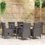 7 Piece Garden Dining Set Poly Rattan Grey