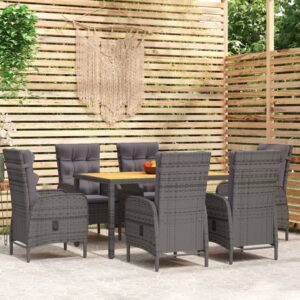 7 Piece Garden Dining Set Poly Rattan Grey