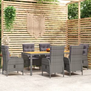 7 Piece Garden Dining Set Poly Rattan Grey