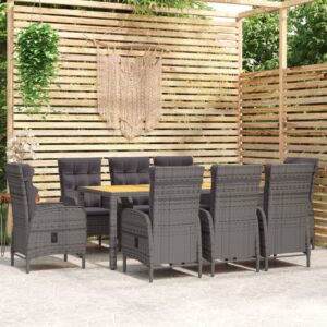 9 Piece Garden Dining Set Poly Rattan Grey