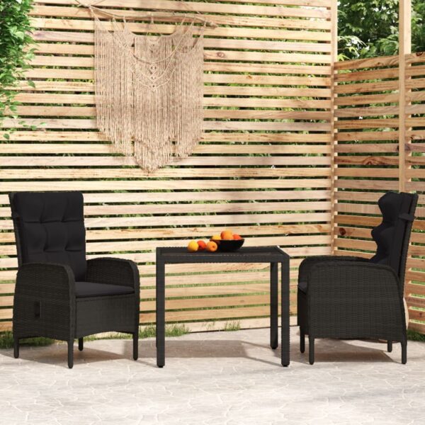 3 Piece Garden Dining Set Poly Rattan Black