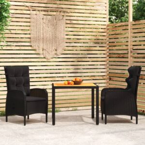 3 Piece Garden Dining Set Poly Rattan Black