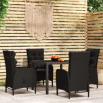 5 Piece Garden Dining Set Poly Rattan Black