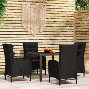 5 Piece Garden Dining Set Poly Rattan Black