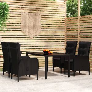 5 Piece Garden Dining Set Poly Rattan Black