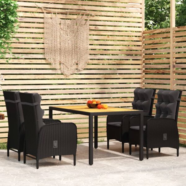 5 Piece Garden Dining Set Poly Rattan Black