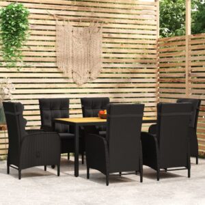 7 Piece Garden Dining Set Poly Rattan Black