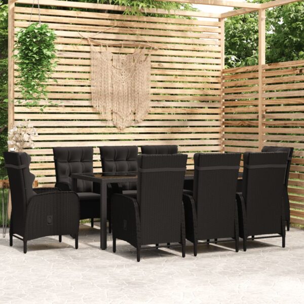 9 Piece Garden Dining Set Poly Rattan Black