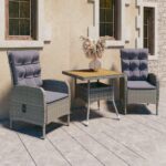 3 Piece Garden Dining Set Poly Rattan and Acacia Wood Grey