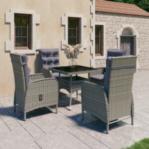 5 Piece Garden Dining Set Poly Rattan and Glass Grey