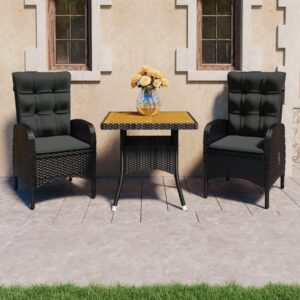 3 Piece Garden Dining Set Poly Rattan and Acacia Wood Black