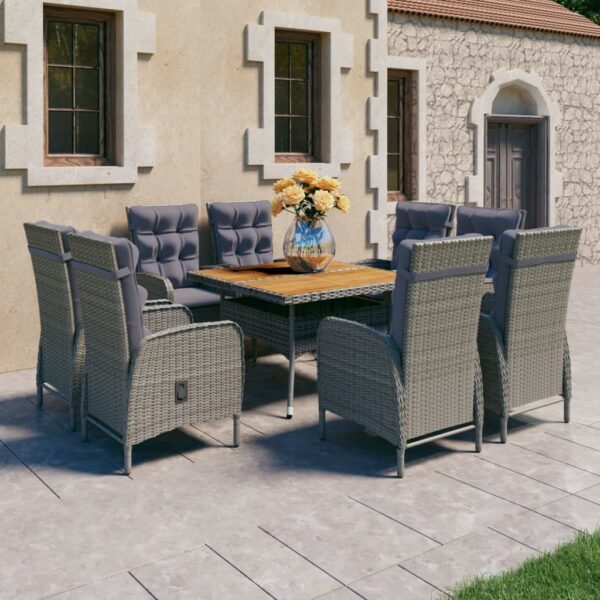 9 Piece Garden Dining Set Poly Rattan and Acacia Wood Grey