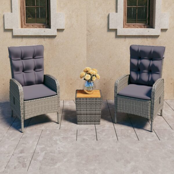 3 Piece Garden Bistro Set Poly Rattan and Acacia Wood Grey