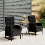 3 Piece Garden Bistro Set Poly Rattan and Solid Wood Acacia Black