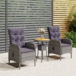 3 Piece Garden Bistro Set Poly Rattan Grey