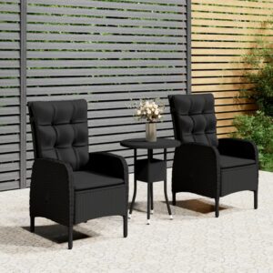 3 Piece Garden Bistro Set Poly Rattan Black