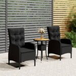 3 Piece Garden Bistro Set Poly Rattan Black