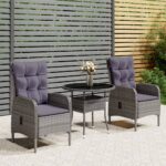 3 Piece Garden Bistro Set Poly Rattan Grey