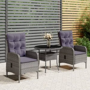 3 Piece Garden Bistro Set Poly Rattan Grey