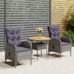 3 Piece Garden Bistro Set Poly Rattan Grey