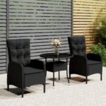 3 Piece Garden Bistro Set Poly Rattan Black