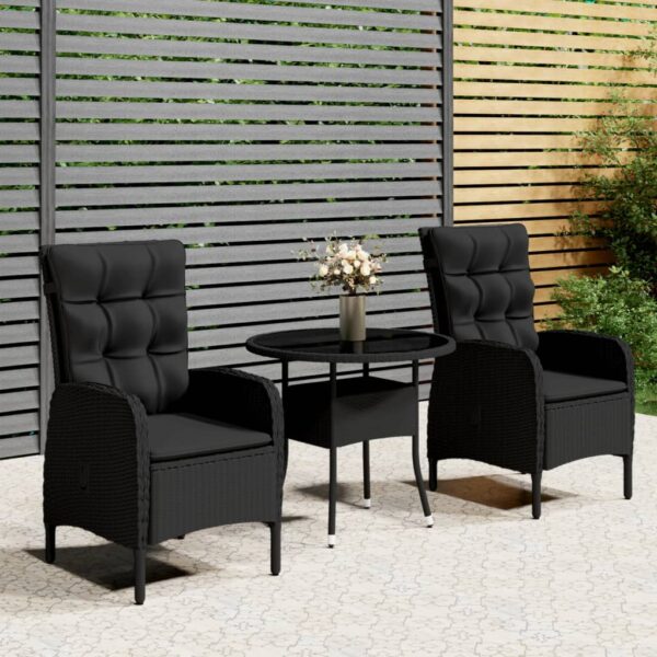 3 Piece Garden Bistro Set Poly Rattan Black