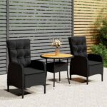 3 Piece Garden Bistro Set Poly Rattan Black