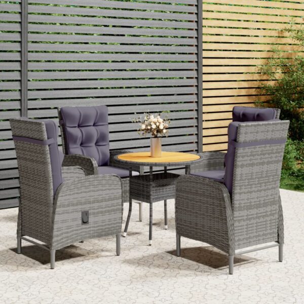 5 Piece Garden Bistro Set Poly Rattan Grey