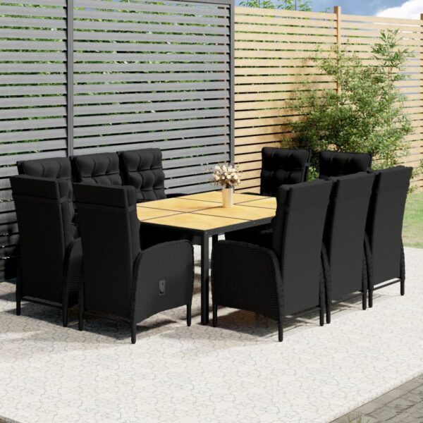 11 Piece Garden Dining Set Poly Rattan Black