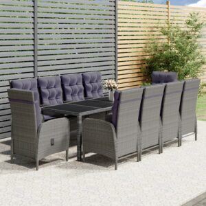 11 Piece Garden Dining Set Poly Rattan Grey