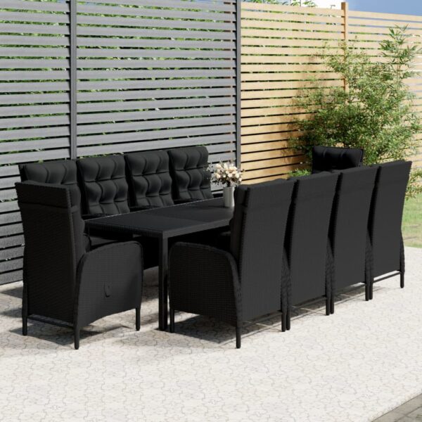 11 Piece Garden Dining Set Poly Rattan Black