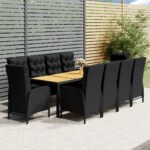 11 Piece Garden Dining Set Poly Rattan Black