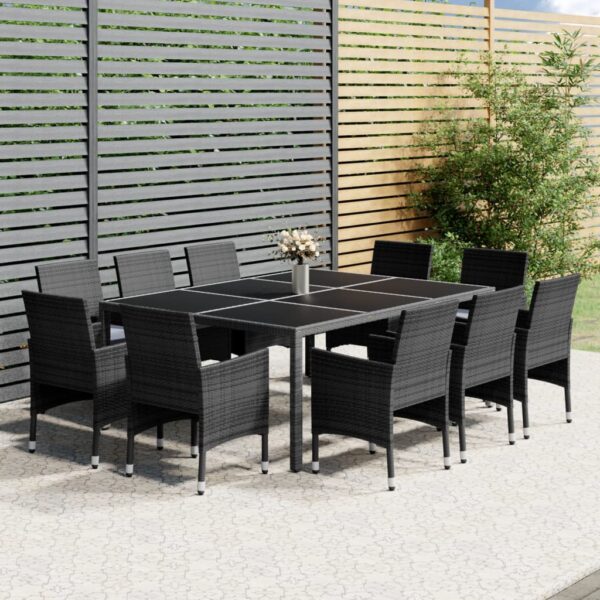 11 Piece Garden Dining Set Poly Rattan Grey