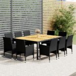 11 Piece Garden Dining Set Poly Rattan Black