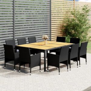 11 Piece Garden Dining Set Poly Rattan Black