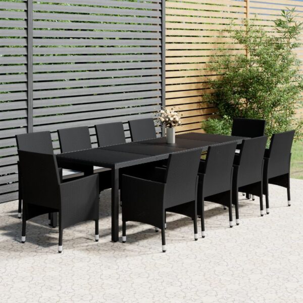 11 Piece Garden Dining Set Poly Rattan Black